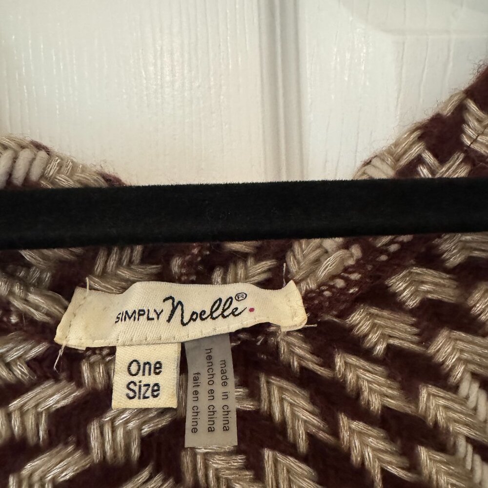 Simply Noelle Dark Burgundy and Silver Hooded Knit Shawl - Picture 2 of 2